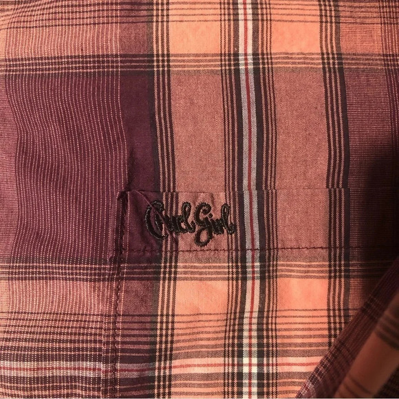 Cruel Girl Plaid Long Sleeve Button Down Shirt - Purple and  Peach Size Large - Picture 4 of 10